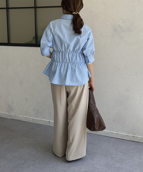 Thevon(ゼボン)の「ビスチェシャーリング5分袖シャツ(シャツ/ブラウス・レディース・イエロー系その他/サックスブルー/オフホワイト・FREE)」の18枚目の写真