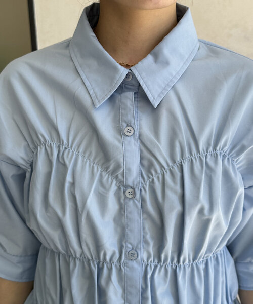 Thevon(ゼボン)の「ビスチェシャーリング5分袖シャツ(シャツ/ブラウス・レディース・イエロー系その他/サックスブルー/オフホワイト・FREE)」の20枚目の写真