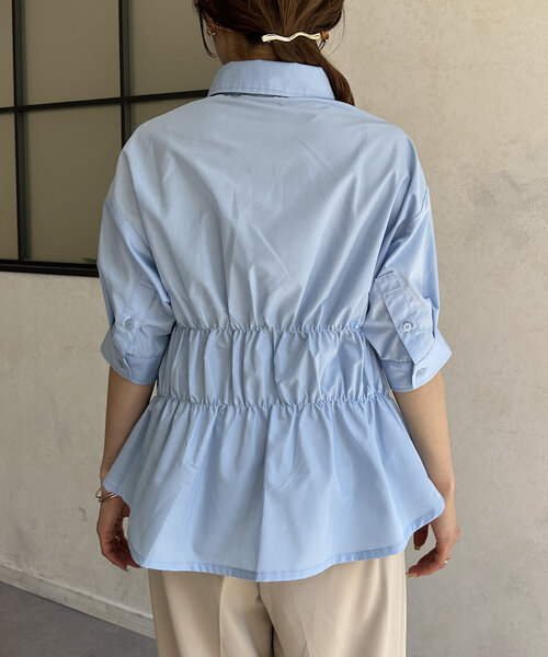 Thevon(ゼボン)の「ビスチェシャーリング5分袖シャツ(シャツ/ブラウス・レディース・イエロー系その他/サックスブルー/オフホワイト・FREE)」の21枚目の写真