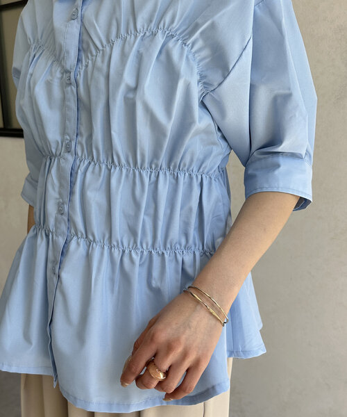 Thevon(ゼボン)の「ビスチェシャーリング5分袖シャツ(シャツ/ブラウス・レディース・イエロー系その他/サックスブルー/オフホワイト・FREE)」の22枚目の写真