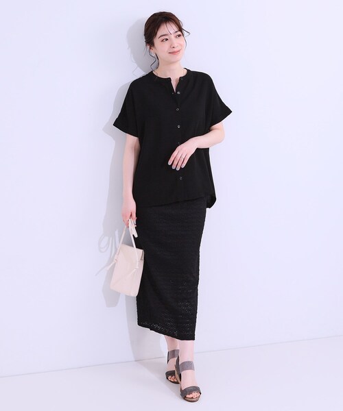 SHOO・LA・RUE（シューラルー）の「【洗える/プチプラ】大人の抜け感をプラスする バンドカラーシャツ（シャツ/ブラウス・レディース・ブラウン系/ブラック/ライトグレー/ブルーグリーン・04/01/02/03）」の11枚目の写真