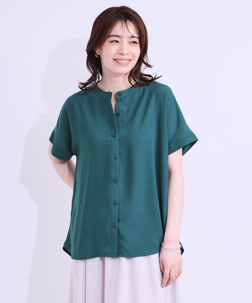 SHOO・LA・RUE（シューラルー）の「【洗える/プチプラ】大人の抜け感をプラスする バンドカラーシャツ（シャツ/ブラウス・レディース・ブラウン系/ブラック/ライトグレー/ブルーグリーン・04/01/02/03）」の17枚目の写真