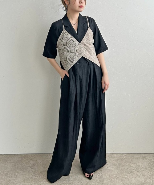 LHELBIE(レルビエ)の「レースジャガードビスチェ(その他トップス・レディース・ブラック/ベージュ・M)」の3枚目の写真