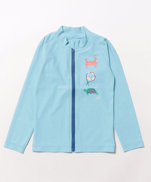 HAKKA KIDS（ハッカキッズ）の「シープリントラッシュガード（ラッシュガード・キッズ・ブルー/オレンジ・S/M）」の2枚目の写真