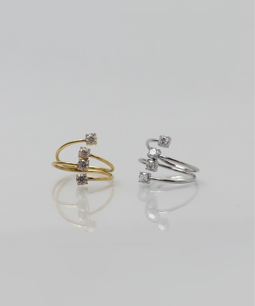 ieLS（イエルズ）の「金属アレルギー対応「ieLS」ステンレス　CZデザインフリーリング（リング・レディース・ゴールド/シルバー・FREE）」の2枚目の写真