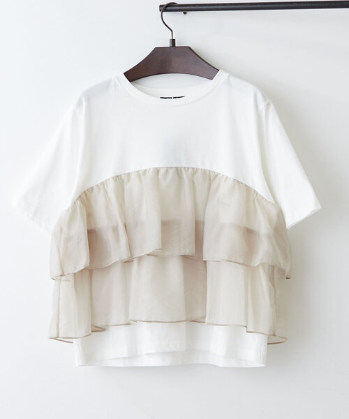 Remind me and forever(リマインドミーアンドフォーエバー)の「オーガンジードッキング半袖T(Tシャツ/カットソー・レディース・オートミール/ライトベージュ/ブラック/オリーブ/オフホワイト・FREE)」の19枚目の写真