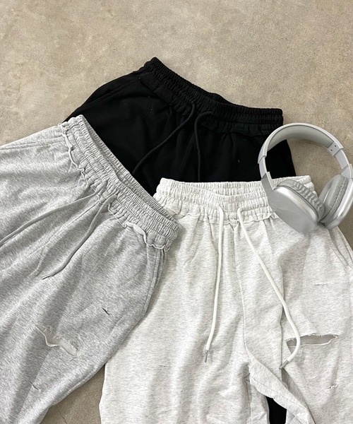 non-hedge(ノンヘッジ)の「スウェットダメージワイドパンツ(スウェットパンツ・レディース・ブラック/オートミール/グレー・FREE)」の4枚目の写真