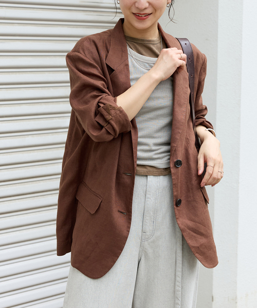 JOURNAL STANDARD（ジャーナルスタンダード）の「《追加2》リネン SB-2B ジャケット（テーラードジャケット・レディース・ブラック/ブラウン・FREE）」の18枚目の写真
