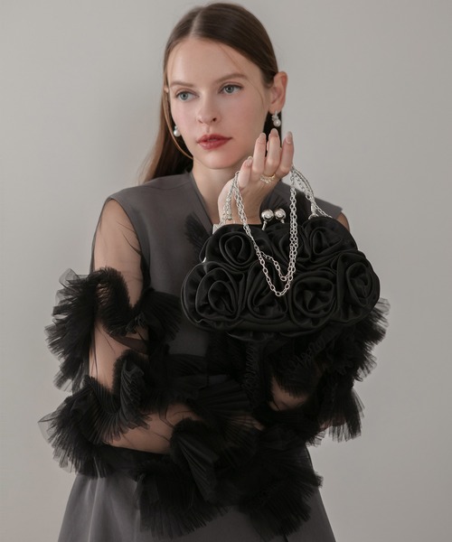 Leja（レジャ）の「【LEJA】サテンローズバッグ結婚式 パーティー 成人式 二次会 同窓会 お呼ばれ オケージョン 20代 30代（ハンドバッグ・レディース・ブラック・FREE）」の9枚目の写真