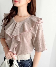 【日本製上質】フリルTシャツセット ピンク グレー millebonheur Tシャツ/カットソー（ピンク/桃色系・フリル）ファッション通販