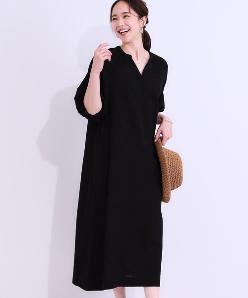 SHOO・LA・RUE（シューラルー）の「【S-LL/綿100%】上品さ漂う フラワージャカード 5分袖ワンピース（ワンピース・レディース・ブルー/ホワイト/ブラック・03/02/01/04）」の2枚目の写真