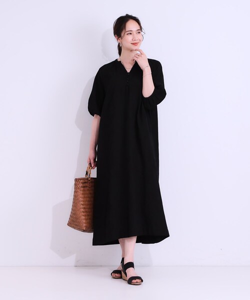SHOO・LA・RUE（シューラルー）の「【S-LL/綿100%】上品さ漂う フラワージャカード 5分袖ワンピース（ワンピース・レディース・ブルー/ホワイト/ブラック・03/02/01/04）」の5枚目の写真