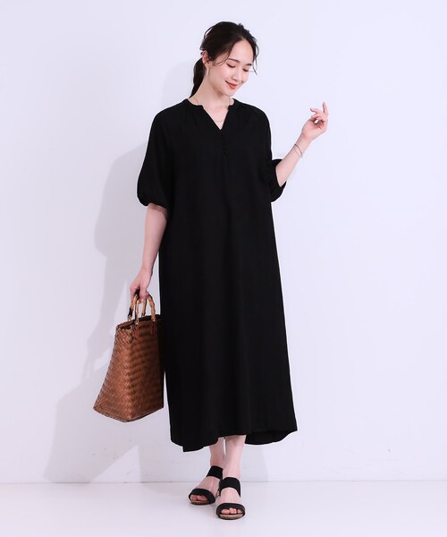 SHOO・LA・RUE（シューラルー）の「【S-LL/綿100%】上品さ漂う フラワージャカード 5分袖ワンピース（ワンピース・レディース・ブルー/ホワイト/ブラック・03/02/01/04）」の6枚目の写真