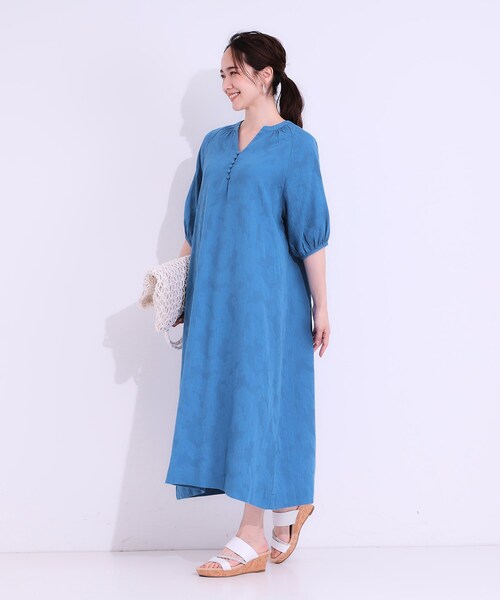 SHOO・LA・RUE（シューラルー）の「【S-LL/綿100%】上品さ漂う フラワージャカード 5分袖ワンピース（ワンピース・レディース・ブルー/ホワイト/ブラック・03/02/01/04）」の10枚目の写真