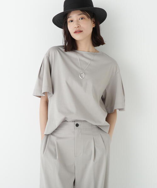 human woman(ヒューマンウーマン)の「◆プレーティング天竺タックスリーブボートネックプルオーバー(Tシャツ/カットソー・レディース・ベージュ系その他2/ブルー・MEDIUM)」の1枚目の写真