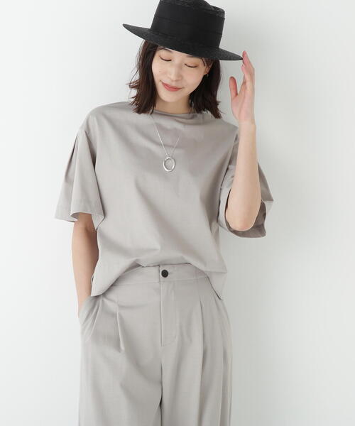 human woman(ヒューマンウーマン)の「◆プレーティング天竺タックスリーブボートネックプルオーバー(Tシャツ/カットソー・レディース・ベージュ系その他2/ブルー・MEDIUM)」の4枚目の写真