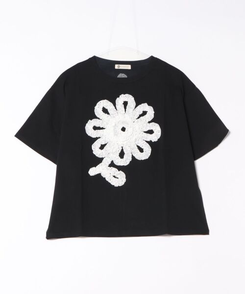 BARNDOOR（バーンドア）の「(BD)【BARNDOOR】レース素材 フリル フラワー Tシャツ（Tシャツ/カットソー・レディース・ブラック系1/ホワイト系1/ホワイト系2/ブラック系2・FREE）」の3枚目の写真