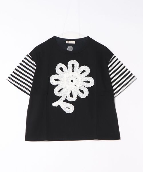 BARNDOOR（バーンドア）の「(BD)【BARNDOOR】レース素材 フリル フラワー Tシャツ（Tシャツ/カットソー・レディース・ブラック系1/ホワイト系1/ホワイト系2/ブラック系2・FREE）」の4枚目の写真