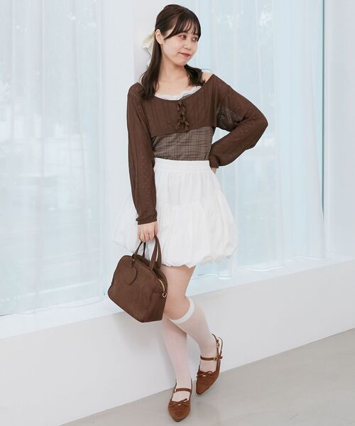 MAJESTIC LEGON（マジェスティックレゴン）の「透かしリボンニット×キャミセット（ニット/セーター・レディース・ブラック/ピンク/レッド/ブラウン・MEDIUM）」の5枚目の写真