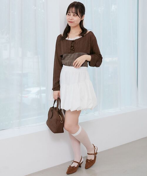 MAJESTIC LEGON（マジェスティックレゴン）の「透かしリボンニット×キャミセット（ニット/セーター・レディース・ブラック/ピンク/レッド/ブラウン・MEDIUM）」の6枚目の写真