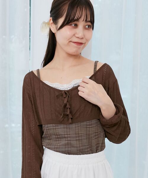 MAJESTIC LEGON（マジェスティックレゴン）の「透かしリボンニット×キャミセット（ニット/セーター・レディース・ブラック/ピンク/レッド/ブラウン・MEDIUM）」の8枚目の写真