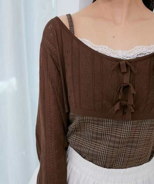 MAJESTIC LEGON（マジェスティックレゴン）の「透かしリボンニット×キャミセット（ニット/セーター・レディース・ブラック/ピンク/レッド/ブラウン・MEDIUM）」の11枚目の写真