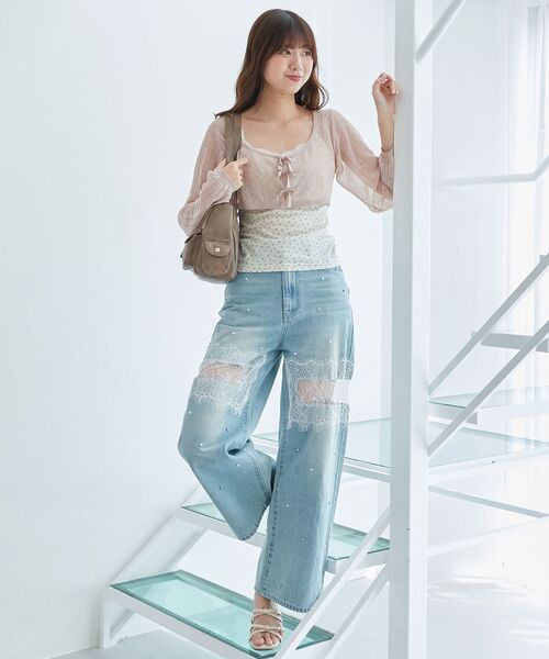 MAJESTIC LEGON（マジェスティックレゴン）の「透かしリボンニット×キャミセット（ニット/セーター・レディース・ブラック/ピンク/レッド/ブラウン・MEDIUM）」の12枚目の写真