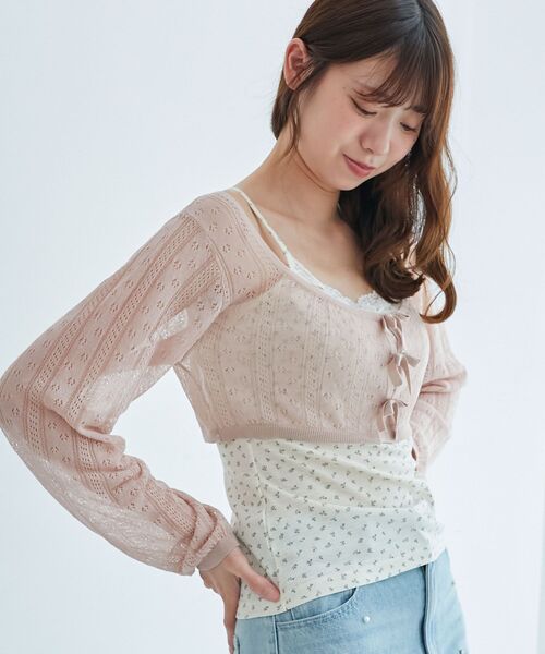 MAJESTIC LEGON（マジェスティックレゴン）の「透かしリボンニット×キャミセット（ニット/セーター・レディース・ブラック/ピンク/レッド/ブラウン・MEDIUM）」の16枚目の写真