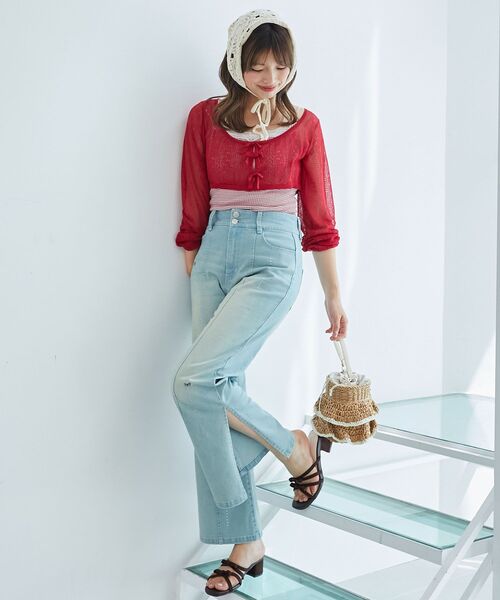 MAJESTIC LEGON（マジェスティックレゴン）の「透かしリボンニット×キャミセット（ニット/セーター・レディース・ブラック/ピンク/レッド/ブラウン・MEDIUM）」の20枚目の写真