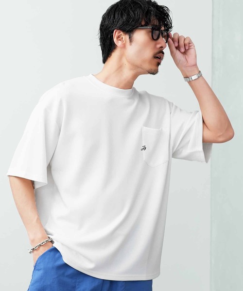 jiggys shop(ジギーズショップ)の「接触冷感 ポケット付き ワンポイント刺繍 半袖Tシャツ カットソー(Tシャツ/カットソー・メンズ・ブルー/ブラック/ホワイト/ベージュ/グレー系その他・MEDIUM/LARGE/X-LARGE)」の2枚目の写真