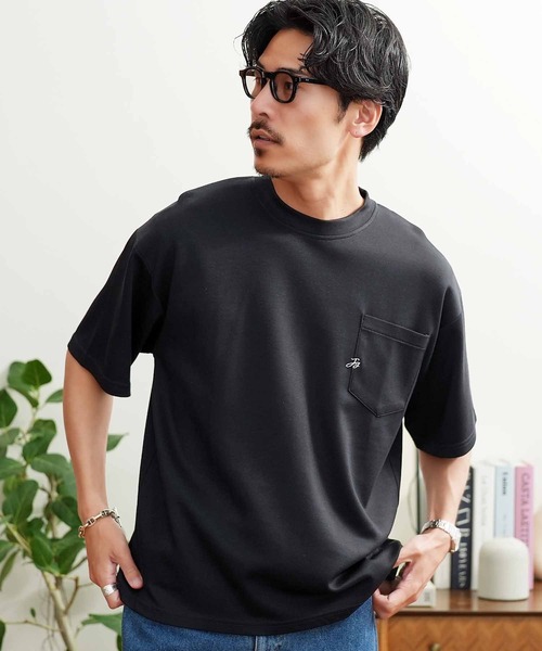 jiggys shop(ジギーズショップ)の「接触冷感 ポケット付き ワンポイント刺繍 半袖Tシャツ カットソー(Tシャツ/カットソー・メンズ・ブルー/ブラック/ホワイト/ベージュ/グレー系その他・MEDIUM/LARGE/X-LARGE)」の3枚目の写真