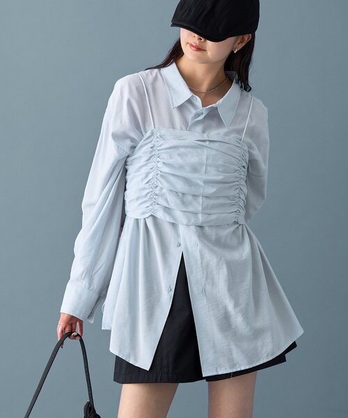 着こなし豊富◎】チェックビスチェSETビッグシャツ（シャツ