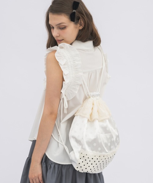 idem(イデム)の「lace frill knapsack / フリルナップザック(バックパック/リュック・レディース・アイボリー/ブラック/ホワイト/イエロー・FREE)」の12枚目の写真