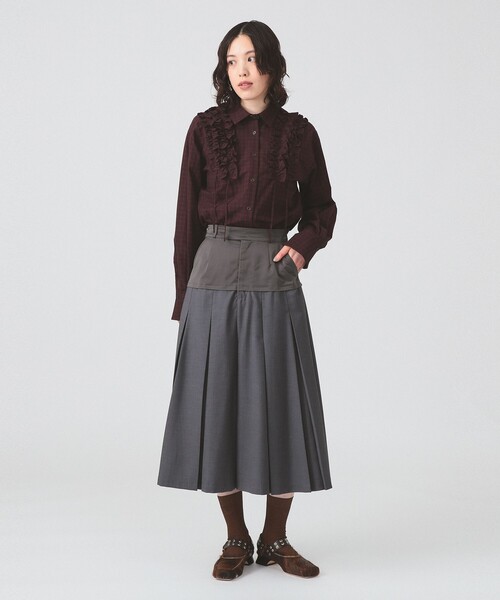 ELLE ELCOLE プリーツスカート　裏地有　レイビー　w66×45 ELLE ELCOLE プリーツスカート 裏地有 レイビー w66×45