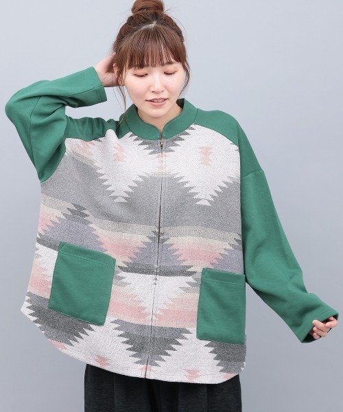 チチカカ（チチカカ）の「ジャガードコンビジップカーディガン（カーディガン/ボレロ・レディース・ベージュ/グリーン/ブラック・FREE）」の3枚目の写真