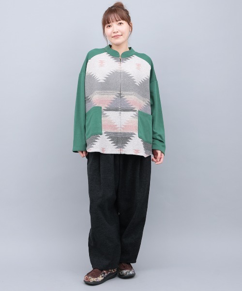 チチカカ（チチカカ）の「ジャガードコンビジップカーディガン（カーディガン/ボレロ・レディース・ベージュ/グリーン/ブラック・FREE）」の6枚目の写真