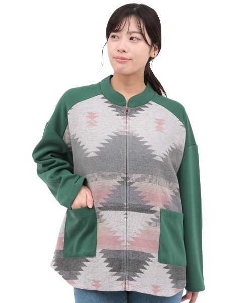 チチカカ（チチカカ）の「ジャガードコンビジップカーディガン（カーディガン/ボレロ・レディース・ベージュ/グリーン/ブラック・FREE）」の9枚目の写真