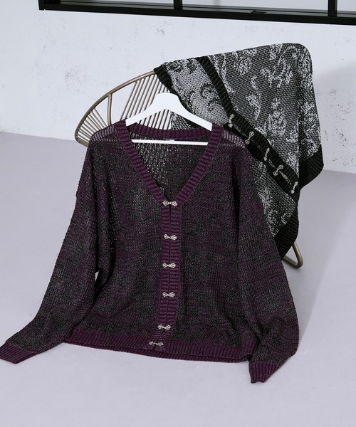 Ellno Loset（エルノロゼット）の「フラワー柄メッシュラメカーディガン（カーディガン/ボレロ・メンズ・パープル/ブラック・SMALL/MEDIUM/LARGE）」の5枚目の写真