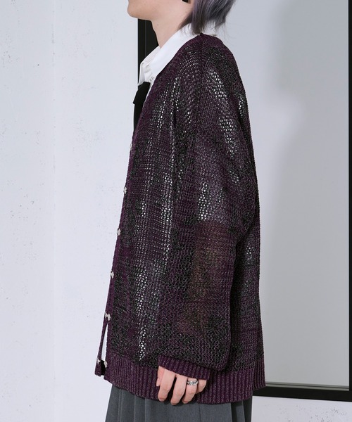 Ellno Loset（エルノロゼット）の「フラワー柄メッシュラメカーディガン（カーディガン/ボレロ・メンズ・パープル/ブラック・SMALL/MEDIUM/LARGE）」の12枚目の写真