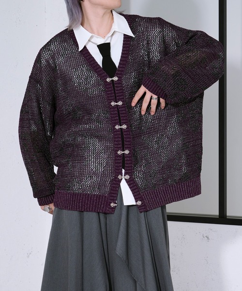 Ellno Loset（エルノロゼット）の「フラワー柄メッシュラメカーディガン（カーディガン/ボレロ・メンズ・パープル/ブラック・SMALL/MEDIUM/LARGE）」の15枚目の写真