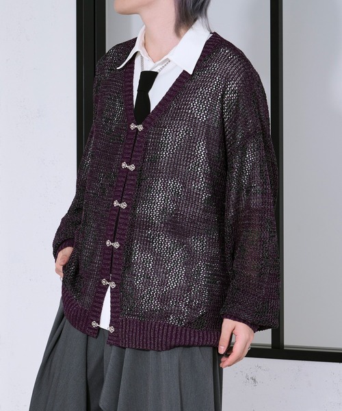 Ellno Loset（エルノロゼット）の「フラワー柄メッシュラメカーディガン（カーディガン/ボレロ・メンズ・パープル/ブラック・SMALL/MEDIUM/LARGE）」の14枚目の写真