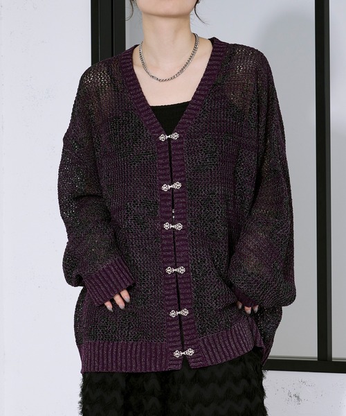 Ellno Loset（エルノロゼット）の「フラワー柄メッシュラメカーディガン（カーディガン/ボレロ・メンズ・パープル/ブラック・SMALL/MEDIUM/LARGE）」の22枚目の写真