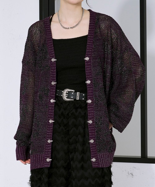 Ellno Loset（エルノロゼット）の「フラワー柄メッシュラメカーディガン（カーディガン/ボレロ・メンズ・パープル/ブラック・SMALL/MEDIUM/LARGE）」の20枚目の写真