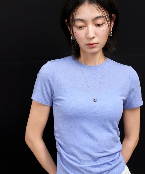 GENERAL IDEA(ジェネラルアイデア)の「GENERAL IDEA/ジェネラルアイディア crew neck shirring half TEE Tシャツ(Tシャツ/カットソー・レディース・ブラック/アイボリー/ブルー・S/M/L)」の22枚目の写真