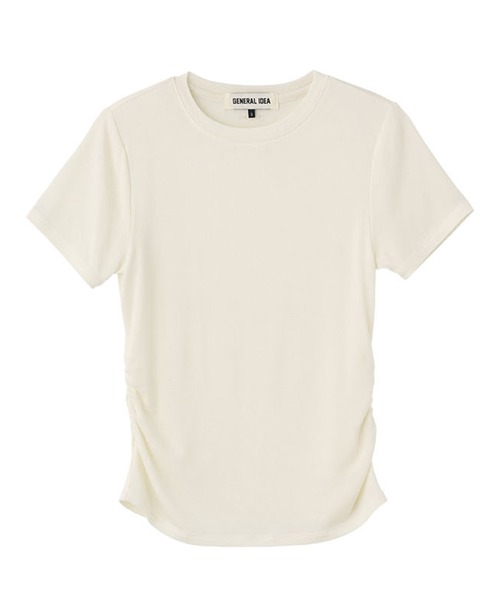 GENERAL IDEA(ジェネラルアイデア)の「GENERAL IDEA/ジェネラルアイディア crew neck shirring half TEE Tシャツ(Tシャツ/カットソー・レディース・ブラック/アイボリー/ブルー・S/M/L)」の4枚目の写真