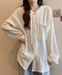 フード付きレース前あきトップス