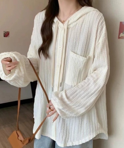 cammie(キャミー)の「フード付きレース前あきトップス(Tシャツ/カットソー・レディース・ホワイト/ブラック・LARGE/MEDIUM)」の5枚目の写真