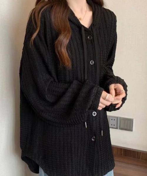 cammie(キャミー)の「フード付きレース前あきトップス(Tシャツ/カットソー・レディース・ホワイト/ブラック・LARGE/MEDIUM)」の9枚目の写真