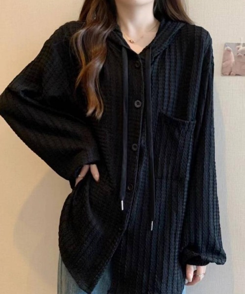 cammie(キャミー)の「フード付きレース前あきトップス(Tシャツ/カットソー・レディース・ホワイト/ブラック・LARGE/MEDIUM)」の10枚目の写真