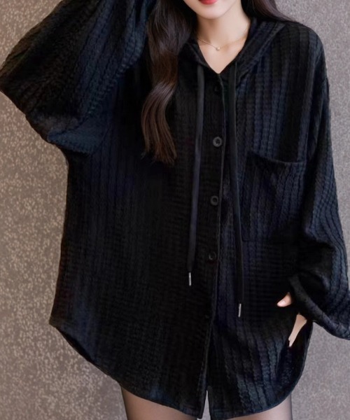 cammie(キャミー)の「フード付きレース前あきトップス(Tシャツ/カットソー・レディース・ホワイト/ブラック・LARGE/MEDIUM)」の11枚目の写真